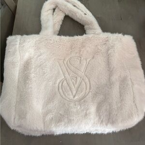 Victoria's Secret White Plush Tote Bag Cozy Style